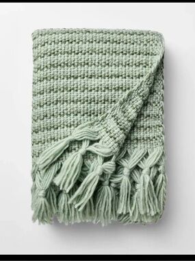 Eco-Throw Is Woven with Various Shades of Sage Green, Super Soft, Fun Tassels